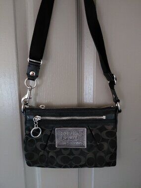 Coach Black Signature Pleated Sateen Poppy Bag